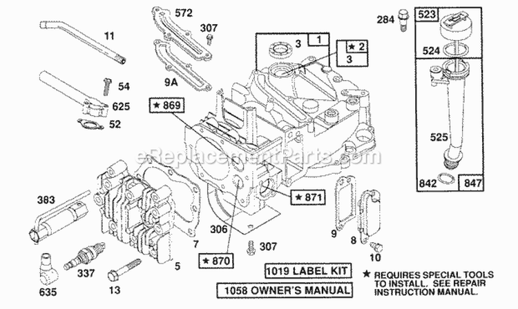 CylinderCyl HeadOil Fill Diagram and Parts List for 124882-3424-02  Briggs and Stratton Engine